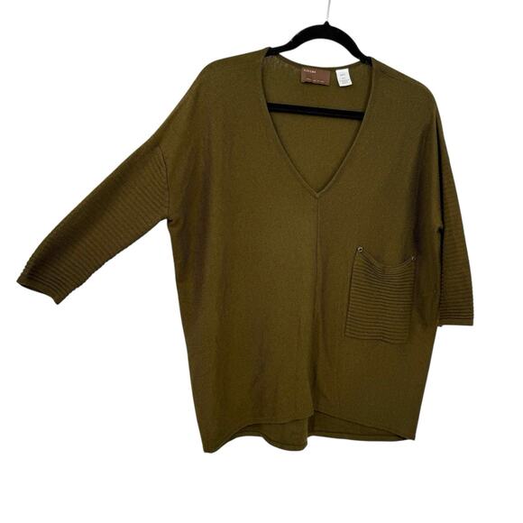 Kerisma Raven Top S/M Olive Green Knit Mercerized Wool V Neck Relaxed Minimalist - Picture 10 of 10